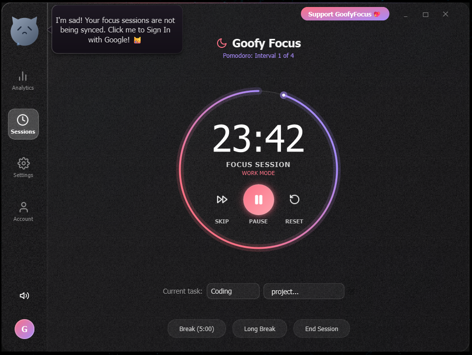 Sessions Screenshot